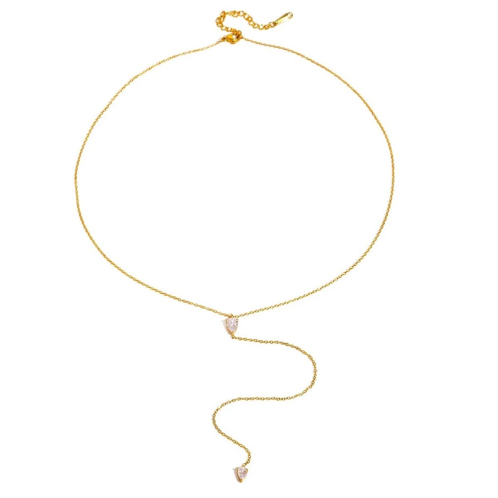 Elegant Gold Necklace with 2 teardrop  Accents